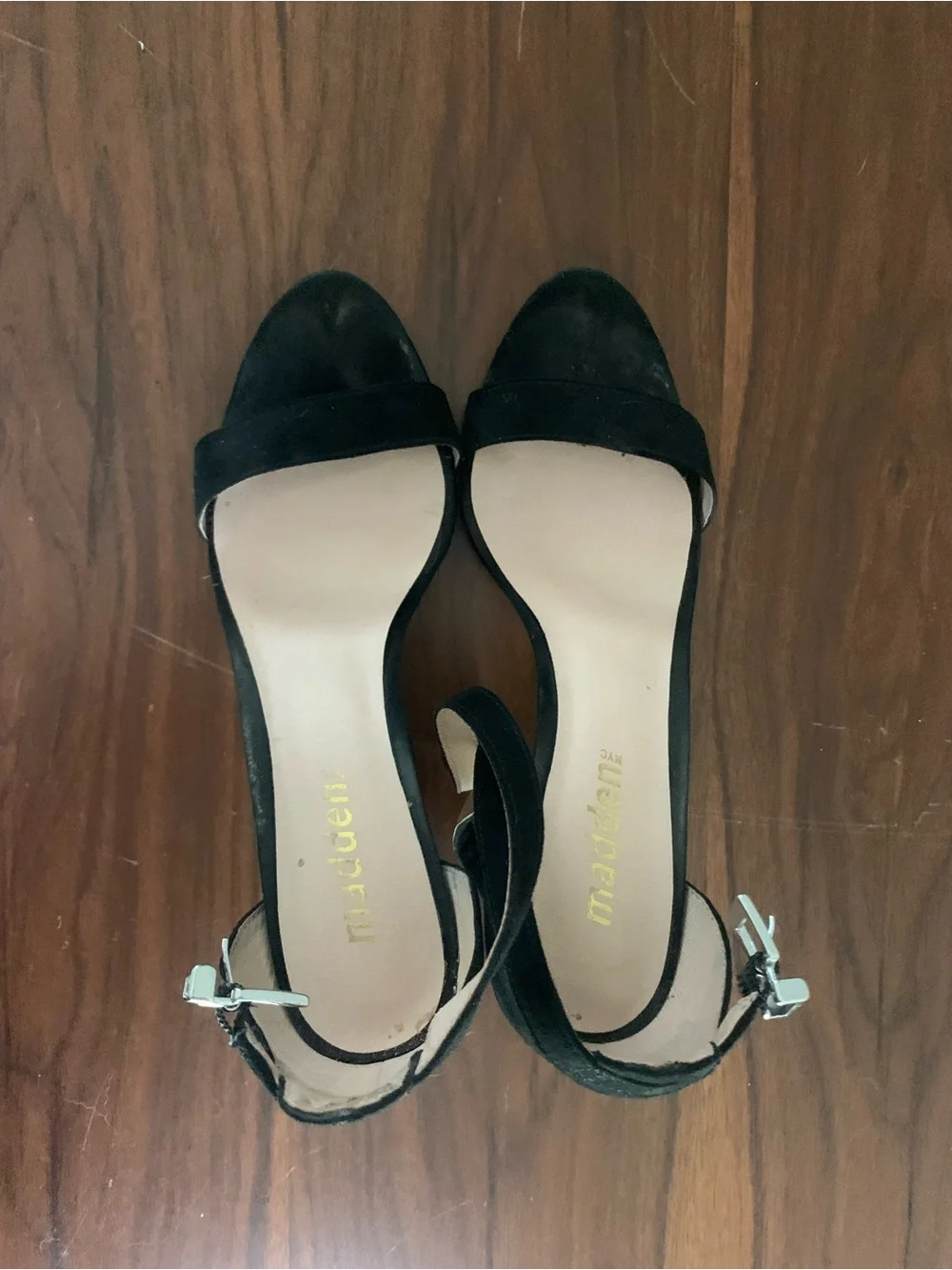Madden NYC Black Suede Ankle-Strap Block Heel Sandals